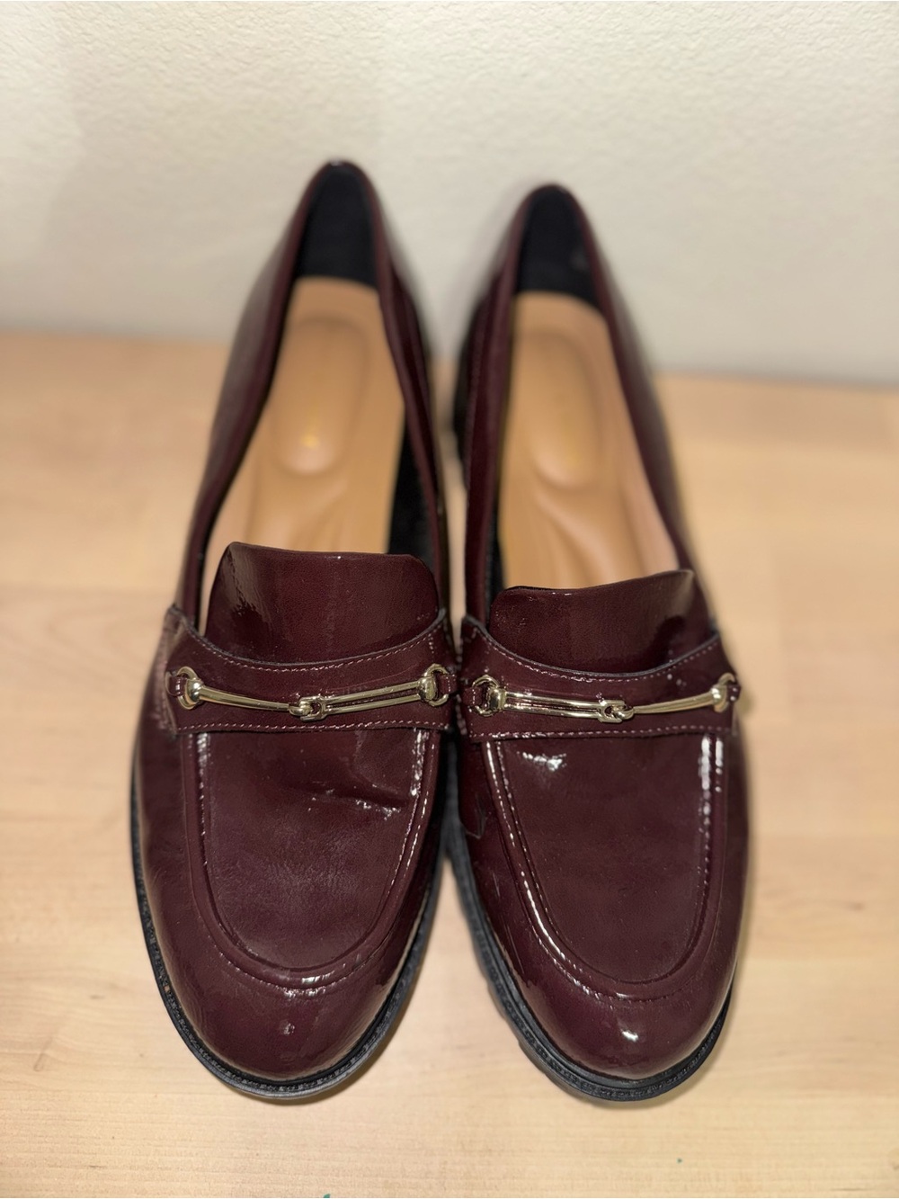 Kelly & Katie Burgundy Patent Loafers with Gold Bit
